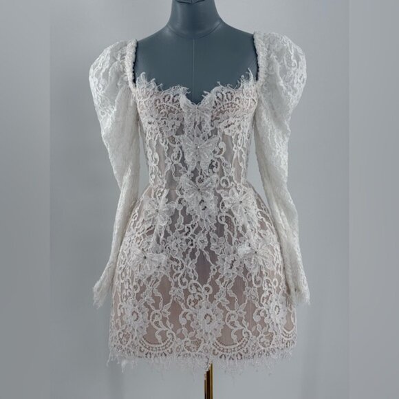 🆕 BRONX & BANCO 🧿 NWOT Colette Lace Long Sleeve Mini Dress, White Sz XS / US 2 - Picture 4 of 16